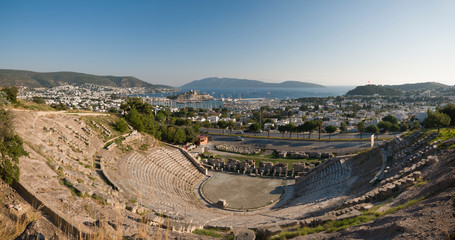 Panoramic view of Halicarnassus from the top of ancient theater, Bodrum Turkey 