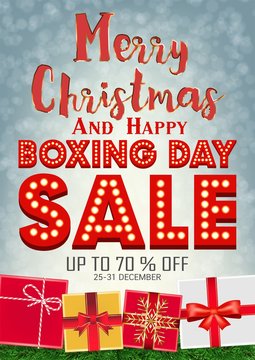 Merry Christmas and boxing day sale with gift box