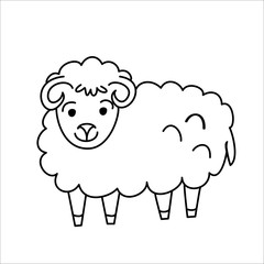Cute cartoon sheep standing on a white background. Graphic vector illustration for logos, packaging, child decor