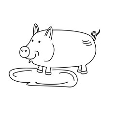 Cute cartoon piggy pig standing on a white background. Graphic vector illustration for logos, packaging, children's decor.