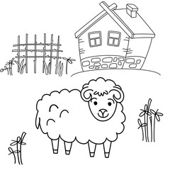 Cute cartoon farm on white background. Graphic vector illustrations for logos, packaging, children's decor, for design of cards, t-shirts.