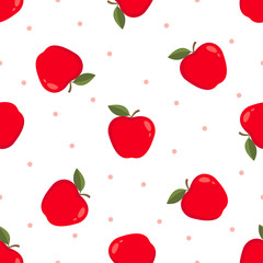Fresh Apple fruit seamless pattern vector illustration. Red apples and polka dot on white background