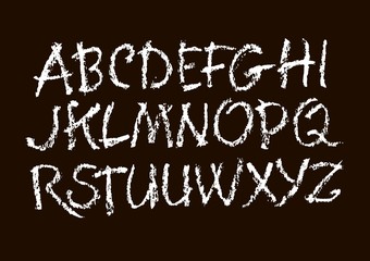 Vector Pastel or Chalk Style Hand Drawn Alphabet Font. Calligraphy alphabet on a black background