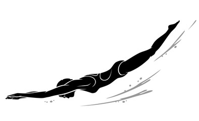 Female Swimmer Silhouette, Dive Underwater