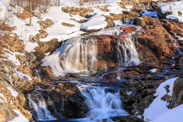 Waterfall on River Ersfjordelva in winter, Ersfjordbotn, Troms, Norway