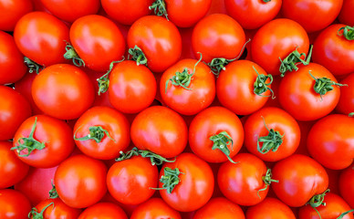 Fresh red tomatoes neatly laid