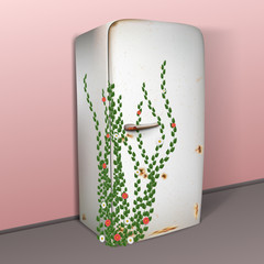 Old rusty realistic 3d fridge. Vector illustration.