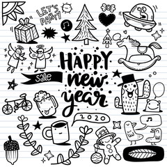 Hand drawn New Year doodle on  background