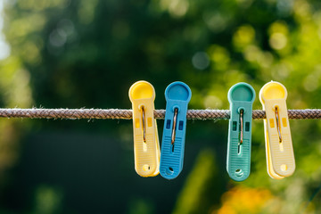 Colorful plastic clothespins