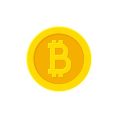 Bitcoin golden coin. Flat icon isolated on white. Vector illustration