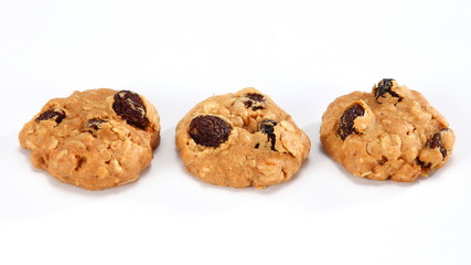 A cookie is a baked food that is typically small, flat and sweet. It usually contains flour, sugar and some type of oil or fat. It may include other ingredients such as raisins, oats, chocolate.