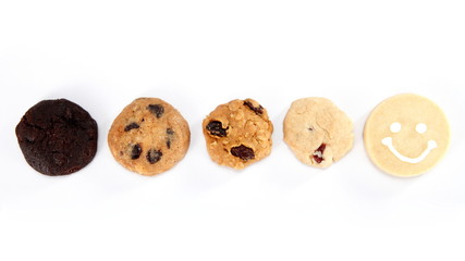 A cookie is a baked food that is typically small, flat and sweet. It usually contains flour, sugar and some type of oil or fat. It may include other ingredients such as raisins, oats, chocolate.