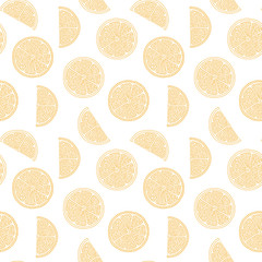 Oranges slices seamless pattern. Hand drawn fresh tropical citrus fruit.