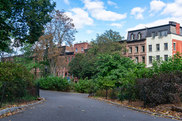 Empty Path at Fort Greene Park in Brooklyn New York with Homes in the Background