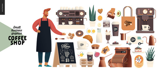 Coffee Shop Small Business Illustrations Constructor Set