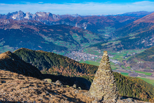 panoramic view from zinseler peak - cima di stilves - over sterzing vipiteno, south tyrol