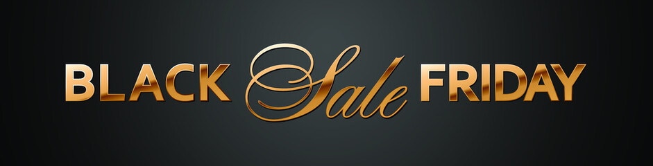 Black Friday Sale golden text on black gradient background. Banner or website header vector template.