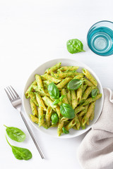 penne pasta with spinach basil pesto sauce