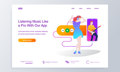 Modern flat design concept of online music player application for website and mobile website. Landing page template