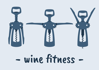 Vector different positions of corkscrew.  Wine Fitness.
