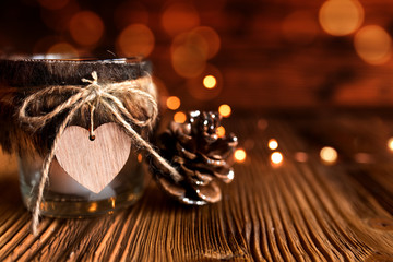 Christmas light on old wood