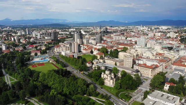 Ljubljana city skyline, aerial drone video