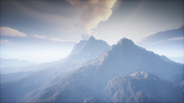 Volcano Crater Landscape with Fog