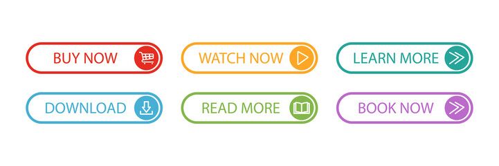 set web buttons for website line design with icons