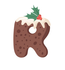 Cartoon vector illustration Christmas Pudding. Hand drawn font. Actual Creative Holidays bake alphabet and letter