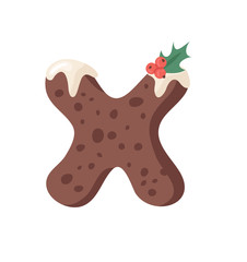 Cartoon vector illustration Christmas Pudding. Hand drawn font. Actual Creative Holidays bake alphabet and letter