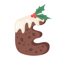 Cartoon vector illustration Christmas Pudding. Hand drawn font. Actual Creative Holidays bake alphabet and letter