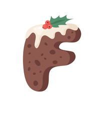 Cartoon vector illustration Christmas Pudding. Hand drawn font. Actual Creative Holidays bake alphabet and letter