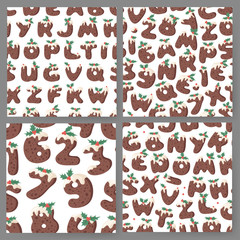 Cartoon vector illustration Christmas Candy Cane. Hand drawn seamless pattern with font. Actual Creative Holidays sweet alphabet