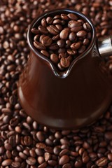 Roasted coffee beans in Turka on the table