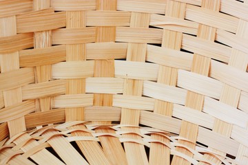Wicker yellow straw basket close up view