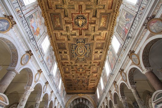 Interior view of Basilica Santa Maria in Aracoeli in Rome. The famous romanesque church dates back to 12th century.