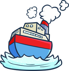 Cool and funny cruise ship traveling across the ocean