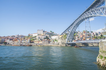 the iconic Luís I bridge in Porto city center that built over the Douro river. this beautiful bridge made by   Eiffel company in the 19th century. 