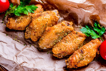 Fried Chicken Wings on wooden table background