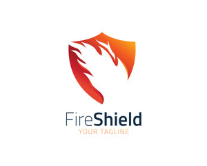 Shield Fire Flame Logo design vector template. Fire Logotype concept icon Illustration