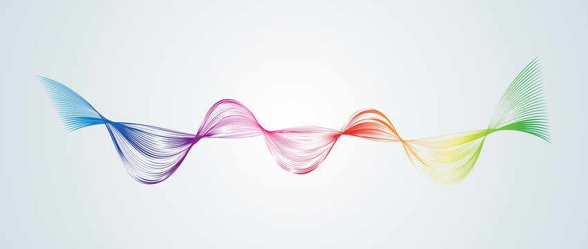 Waveform smooth curved lines Abstract design element Technological background with a line in waveform Stylization of a digital equalizer Smooth flowing wavy stripes of a rainbow made by blends Vector