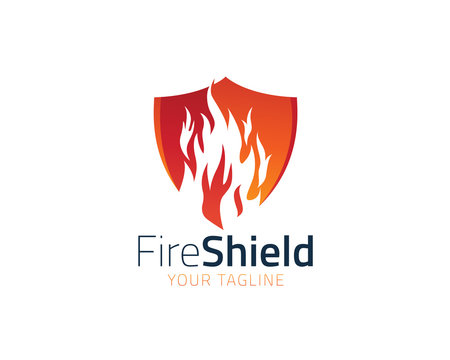 Shield Fire Flame Logo design vector template. Fire Logotype concept icon Illustration
