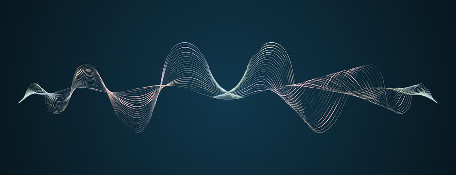 Waveform Smooth Curved Lines Abstract Design Element Technological Dark Background With A Line In Waveform Stylization Of A Digital Equalizer Smooth Flowing Wave Lines Soundwave Vector Graphic