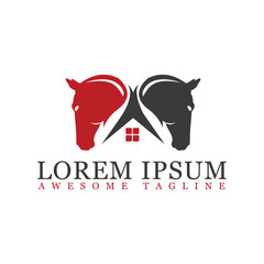 Horse and roof house logo design template.