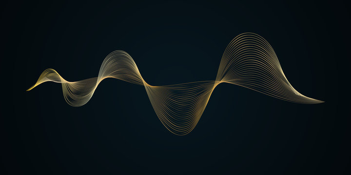 Waveform smooth curved lines Abstract design element Technological luxury background with a line in waveform Stylization of a digital equalizer Smooth flowing wave golden line soundwave Vector graphic
