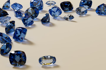 Blue sapphire gemstones on white background