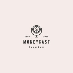 money podcast logo hipster retro vintage icon for monetize blog video vlog tutorial channel radio broadcast