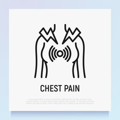 Chest pain thin line icon. Heart attack, bronchitis or asthma. Modern vector illustration.