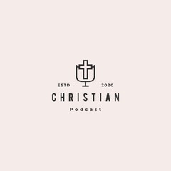 christian podcast logo hipster retro vintage for christianity blog video vlog channel
