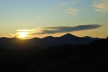 sunset over the mountain range